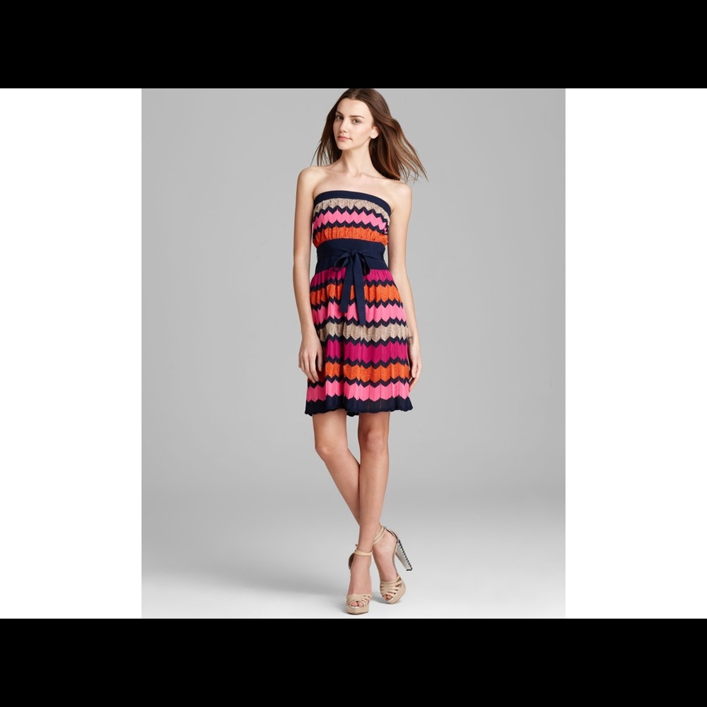Laundry Shelli Segal Pink Chevron Dress Strapless